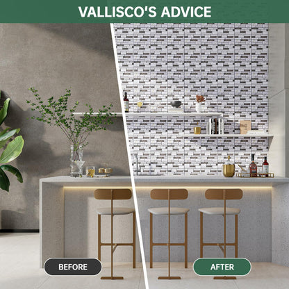 VallisCo 3D Faux Brick Wall Panel 12x12 Black White Marble 10 Pcs PVC