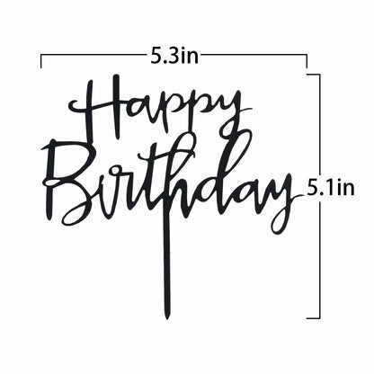 GLASNES Black Acrylic Happy Birthday Cake Topper 1 Piece Party Decor