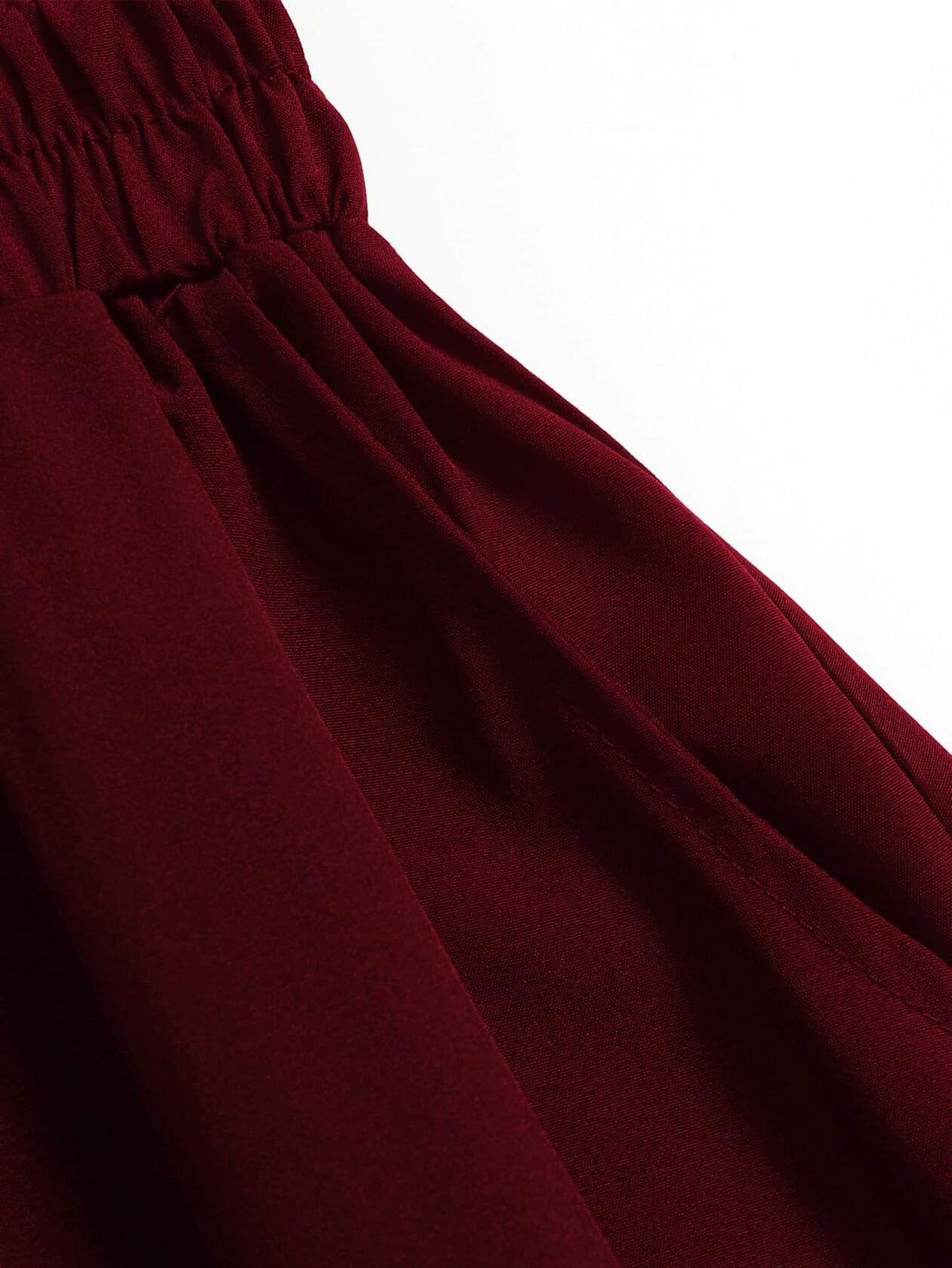 TuoGo Women's Elastic Waist A-Line Midi Skirt Wine Red Size S
