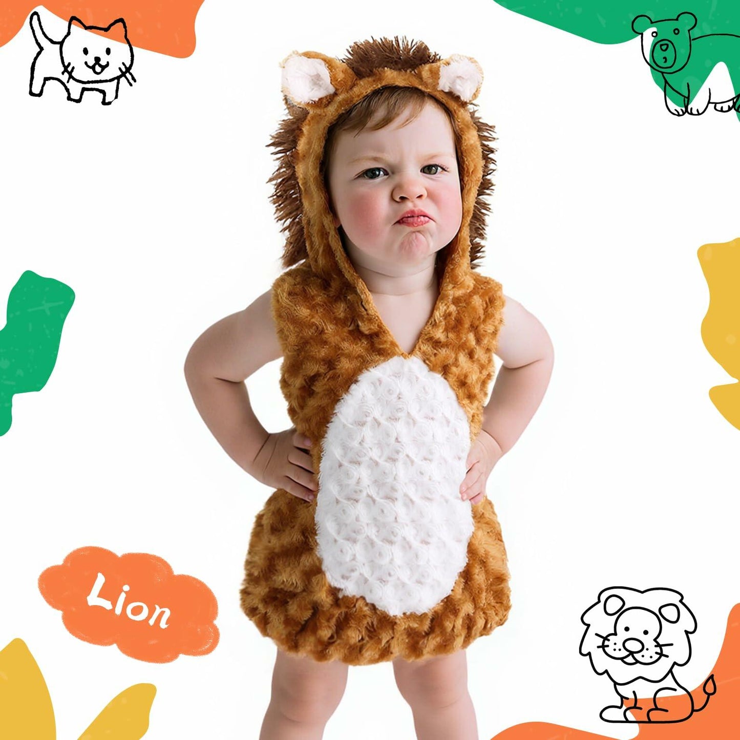 UQJE Baby Toddler Lion Costume Plush Furry Halloween Brown Size 3'-3'4"