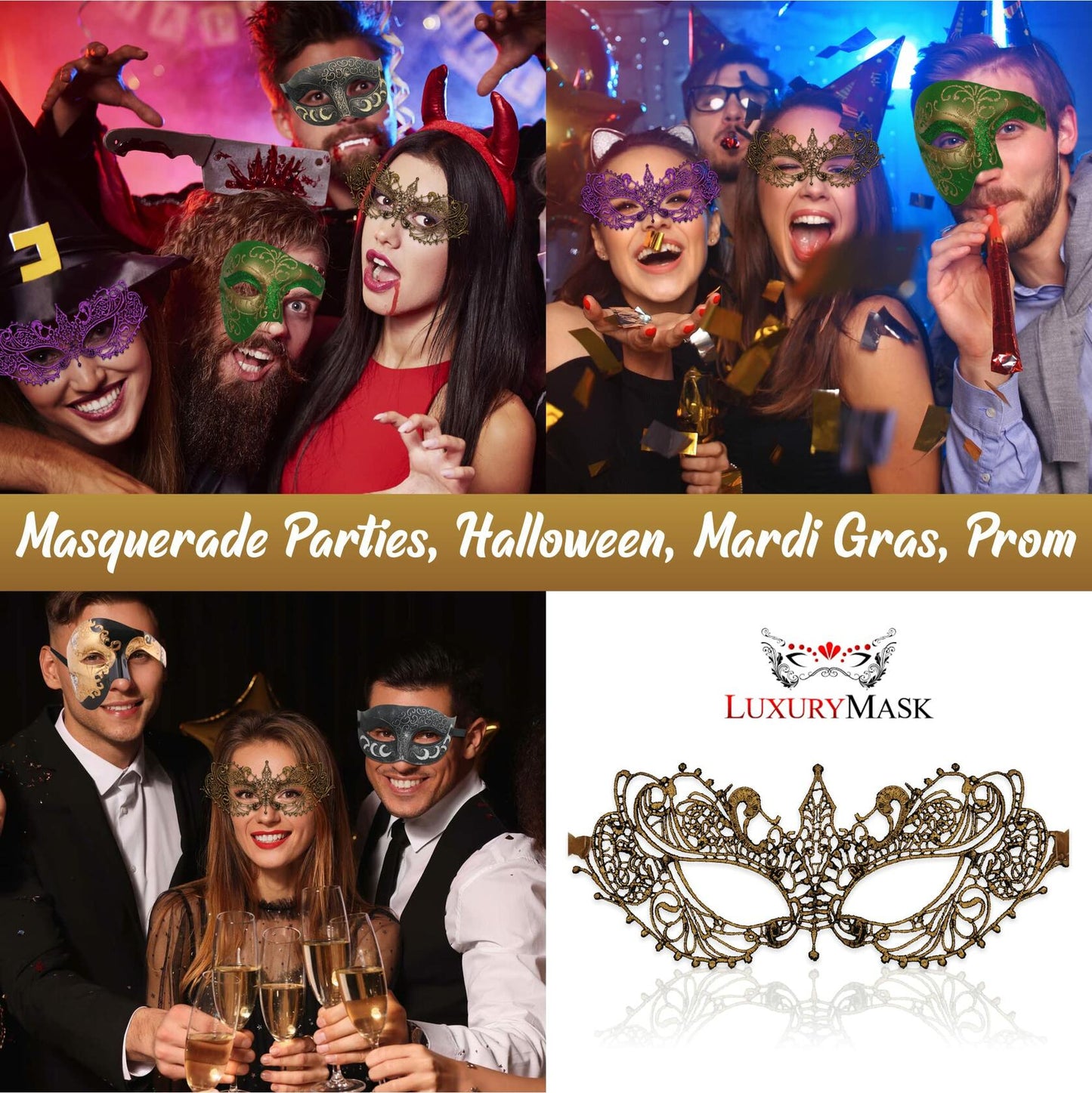 Gold Masquerade Mask For Women - Lace Masquerade Masks for Masquerade Party,