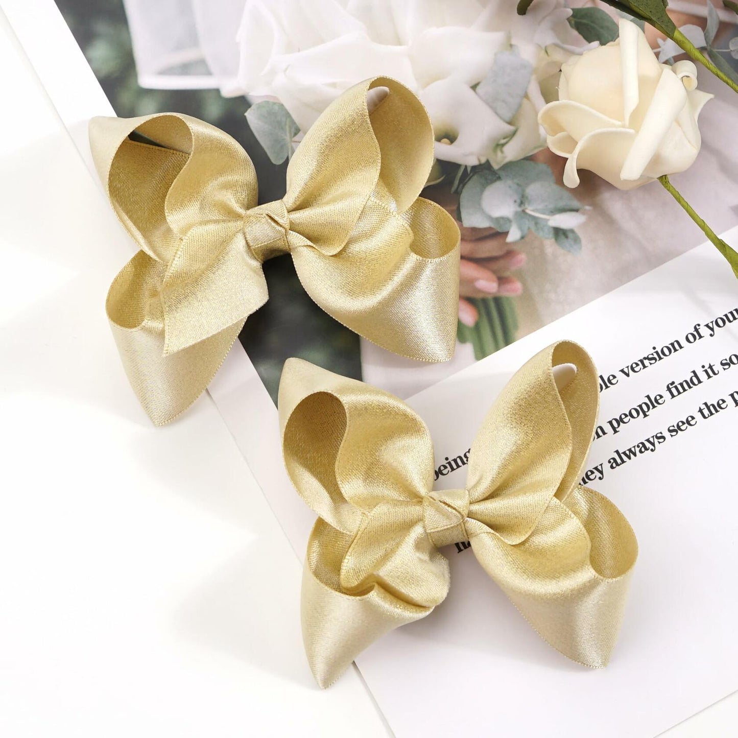 CÉLLOT 4.5" Shining Gold Hair Bows Alligator Clips 2 Pack