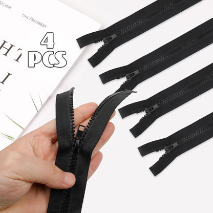 YAKA 4PCS #5 22in Separating Jacket Zippers Black Molded Plastic Size 22in