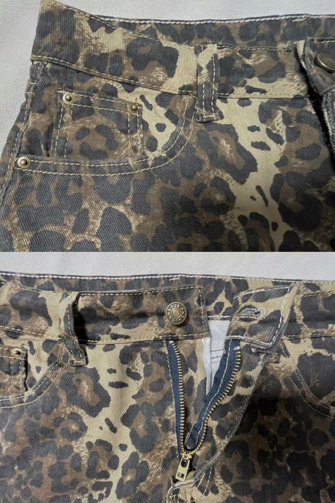 TYSSEDAL Women's Leopard Print Denim Mini Skirt High Waisted Small