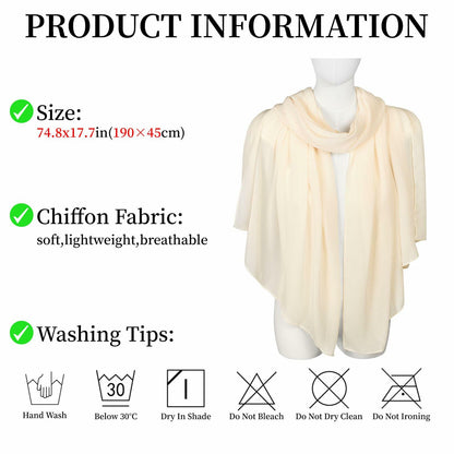 QIUTIMIY Sheer Chiffon Shawl Wrap Elegant Wedding Evening Scarf White W70cm