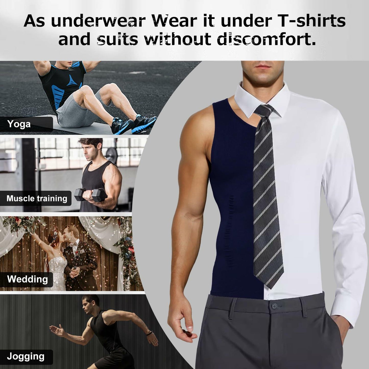 Casey Kevin Men's Sleeveless Compression Shirt Body Shaper XX-Large Navy
