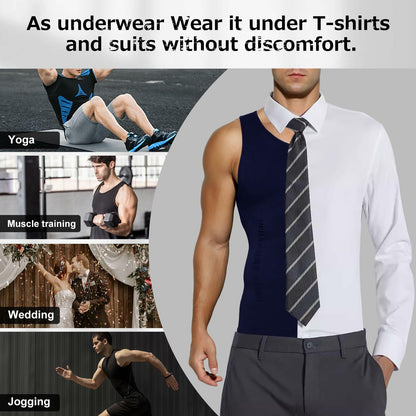 Casey Kevin Men's Sleeveless Compression Shirt Body Shaper XX-Large Navy