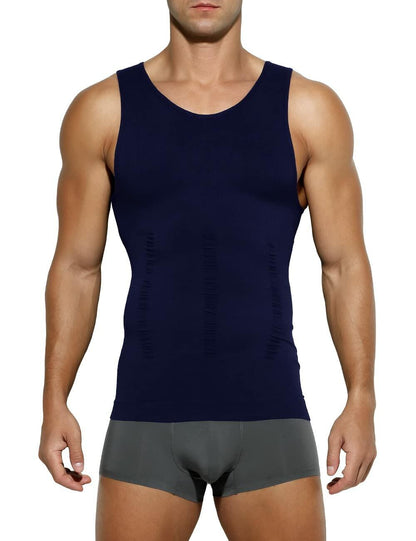 Casey Kevin Men's Sleeveless Compression Shirt Body Shaper XX-Large Navy