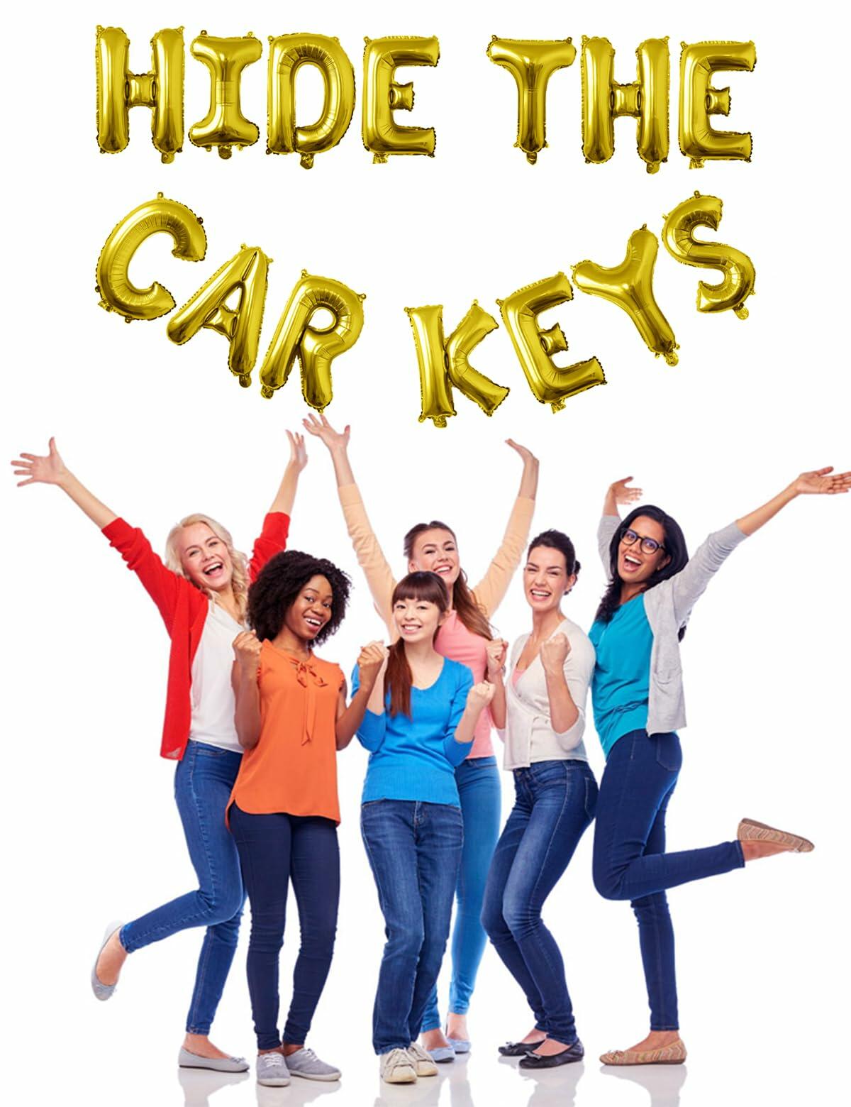 Tuoyi 16" Gold “HIDE THE CAR KEYS” Balloon Banner – 3D Foil Party Decor