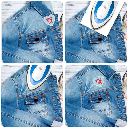 8 Heart-Shaped Embroidered Patches Sew-On DIY Applique for Jeans & Dress