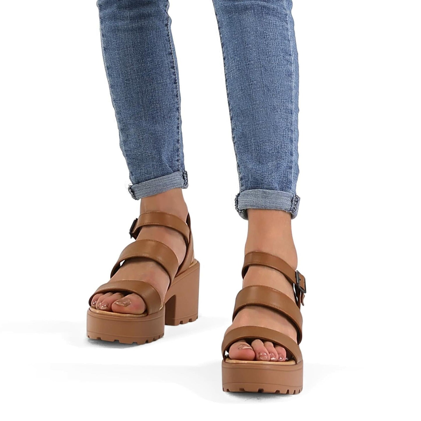 OPEN BOX MySoft Women’s Platform Sandals, Ankle Strap, 3" Block Heel, Open Toe