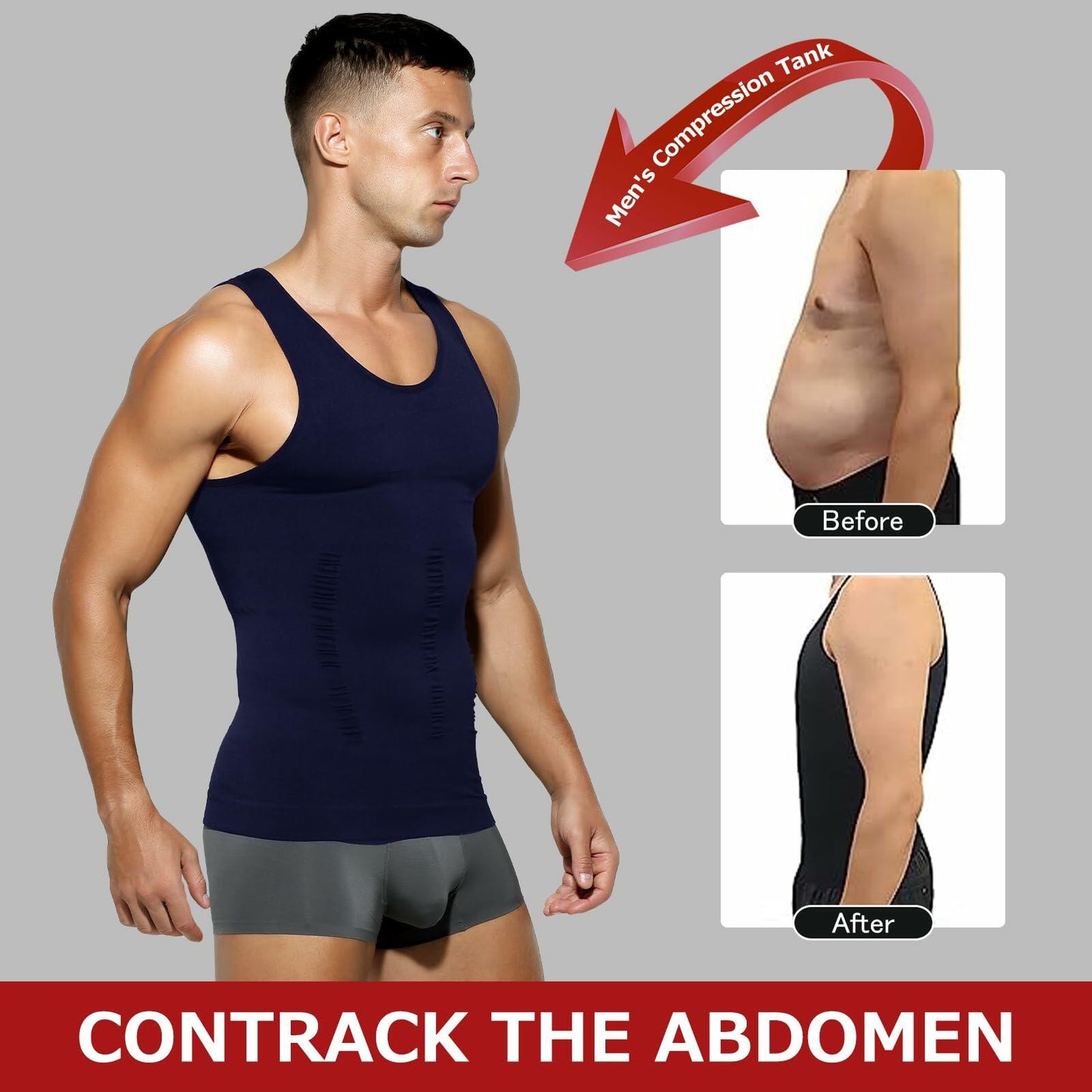 Casey Kevin Men's Sleeveless Compression Shirt Body Shaper XX-Large Navy
