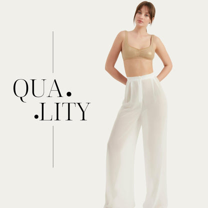 TUBANUR Women’s Chiffon Wide Leg Pants High Waist Palazzo Summer White XS