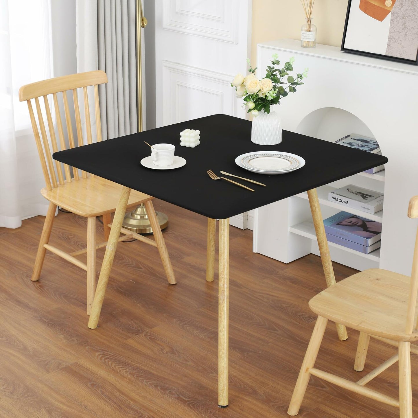 Black Fitted Square Tablecloth 34x34in Elastic Spandex Party Table Cover
