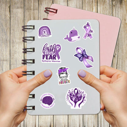 BIGZORO 50PCS Epilepsy Awareness Stickers Ribbon Vinyl Decals Waterproof