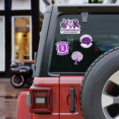 BIGZORO 50PCS Epilepsy Awareness Stickers Ribbon Vinyl Decals Waterproof