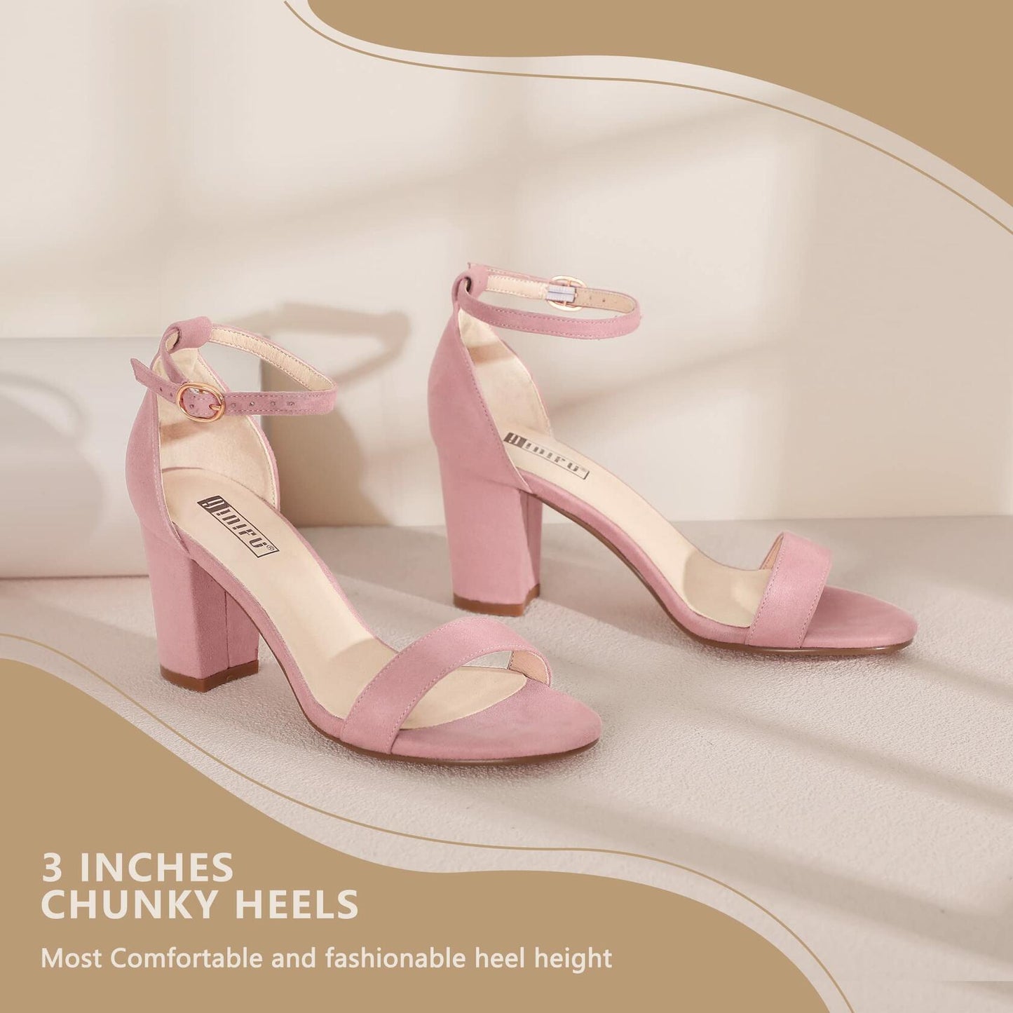 IDIFU Cookie-MI 3" Block Heel Sandals Pink Suede Open Toe Women US 8 B(M)
