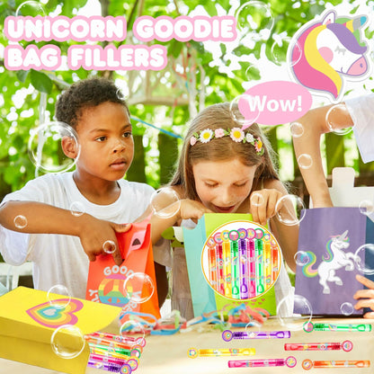 60PCS Cute Unicorn Party Favors 12 DIY Bubble Wands Birthday Goodie Bags