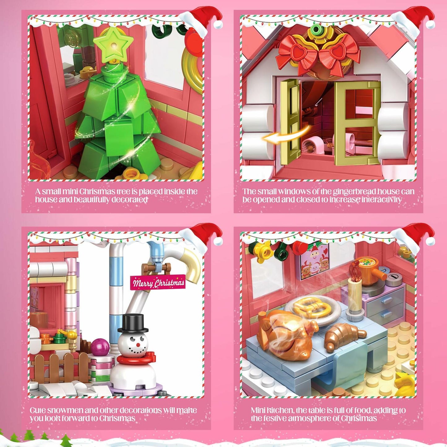GIVFOZAY 1288PCS Christmas Gingerbread House Building Block Set Pink OPEN BOX