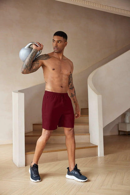 COOFANDY Men’s 7" Workout Gym Shorts 2-Pack Lightweight with Zipper Wine/Black
