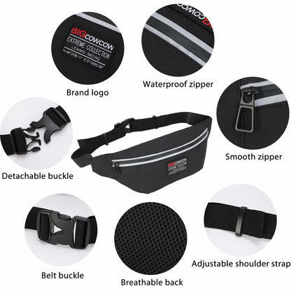 BIGCOWCOW Fanny Pack Waterproof Belt Bag for Women & Men Travel Hiking Run