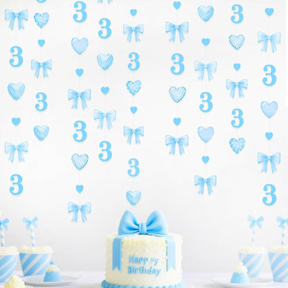 40Ft Blue 3rd Birthday Bow Garland Banner Heart Streamer Party Decor