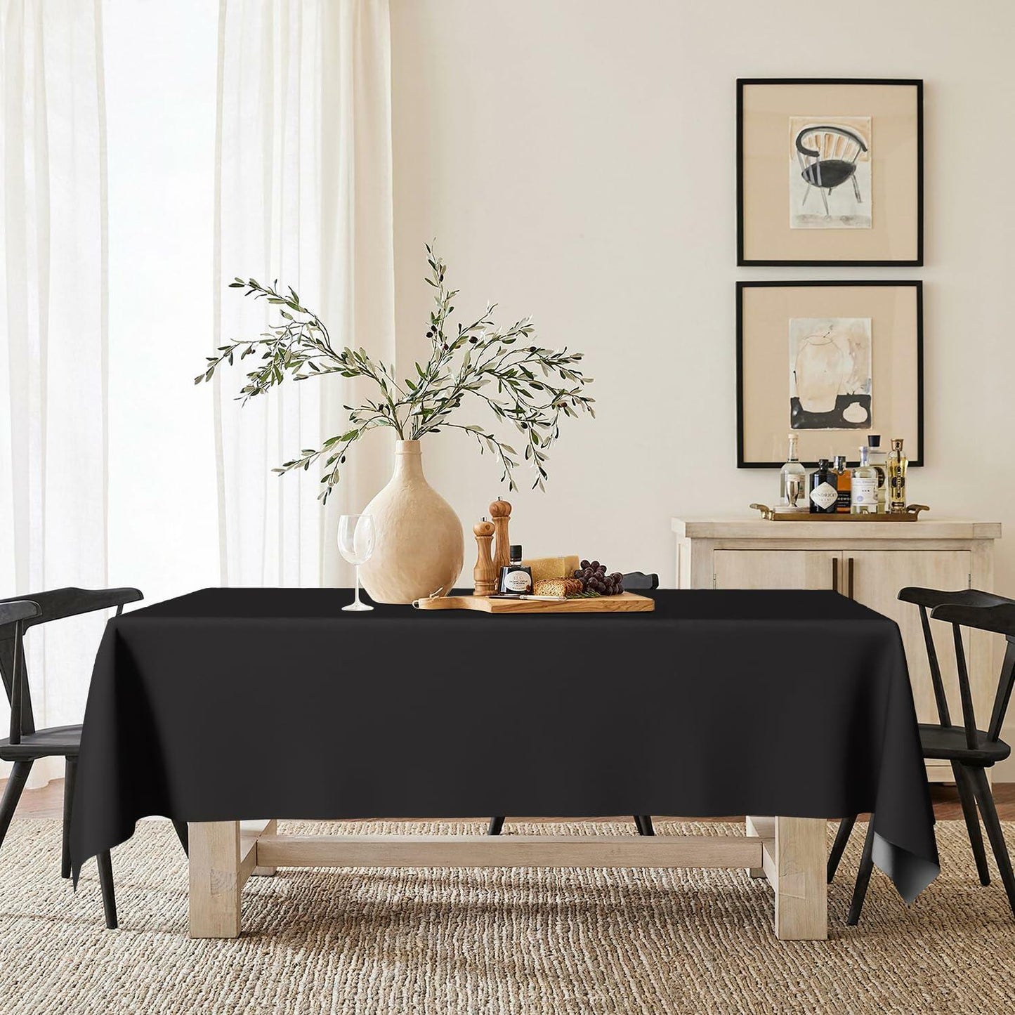 Horaldaily Black Tablecloth 60x140 Rectangular Polyester Party Table Cover