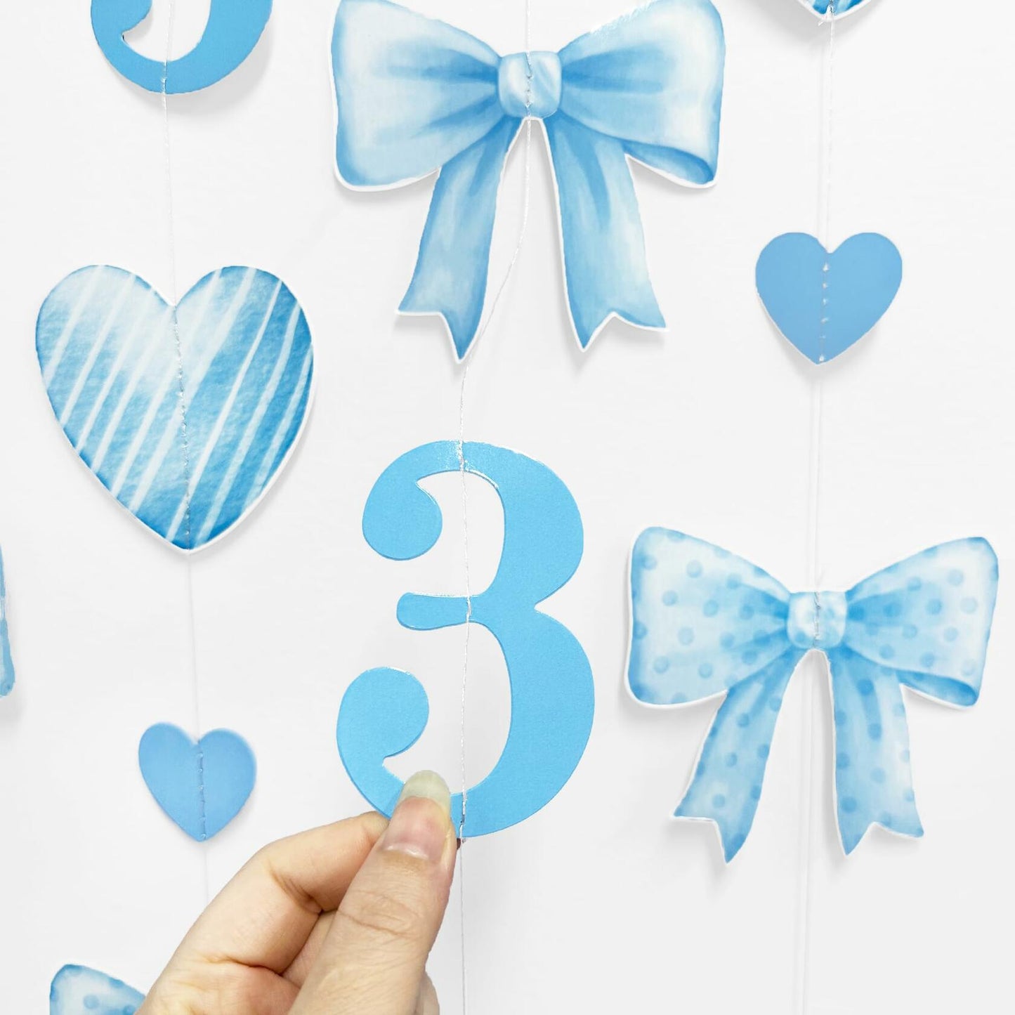 40Ft Blue 3rd Birthday Bow Garland Banner Heart Streamer Party Decor