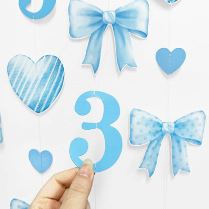 40Ft Blue 3rd Birthday Bow Garland Banner Heart Streamer Party Decor