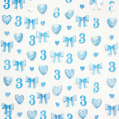 40Ft Blue 3rd Birthday Bow Garland Banner Heart Streamer Party Decor