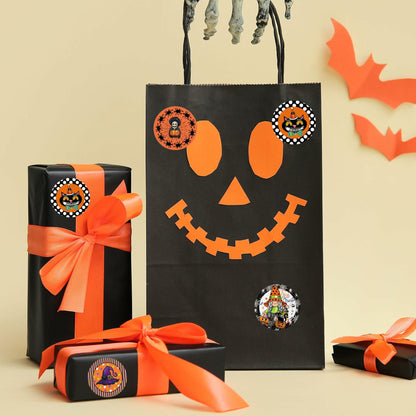 ZAEW Halloween Sticker Roll 500pcs 1.5" Gnome Pumpkins Cats Ghost Colored