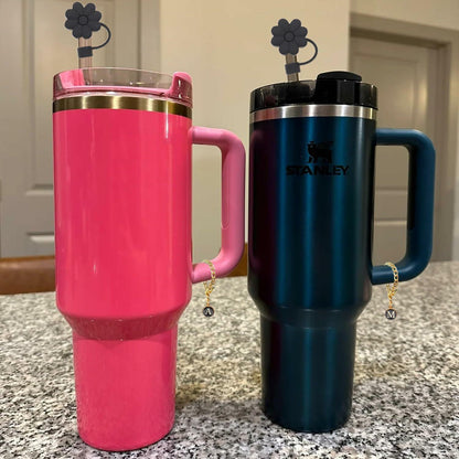 Wabogove Stanley 1pc Silicone Straw Topper & Initial Charm Letter J 30&40oz