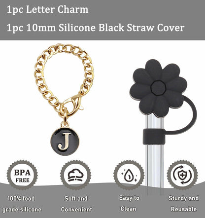 Wabogove Stanley 1pc Silicone Straw Topper & Initial Charm Letter J 30&40oz