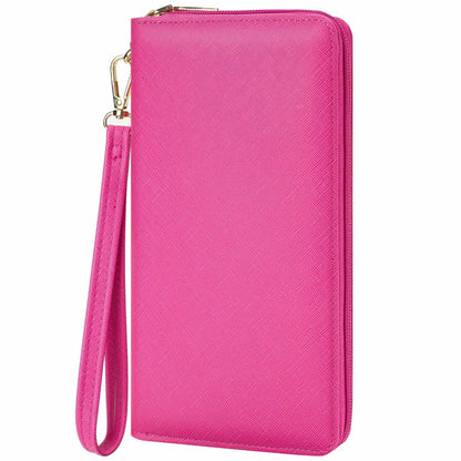 Chelmon Women's Vegan Leather Clutch Wallet with Zip, Hand Strap, Large Capacity