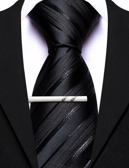 Barry.Wang Silk Men Striped Necktie Tie Clip Blush Pink Size One Size