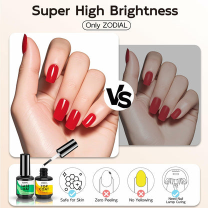 ZODIAL Gel Base & Top Coat Set 0.51oz No Wipe High Glossy Finish 2Pcs
