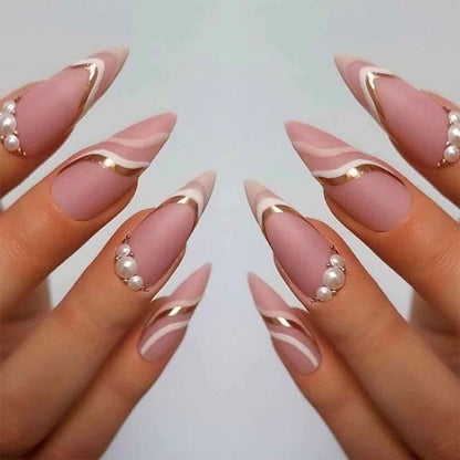 Enppode French Tip Almond Acrylic Press On Nails Medium White 24 Pcs