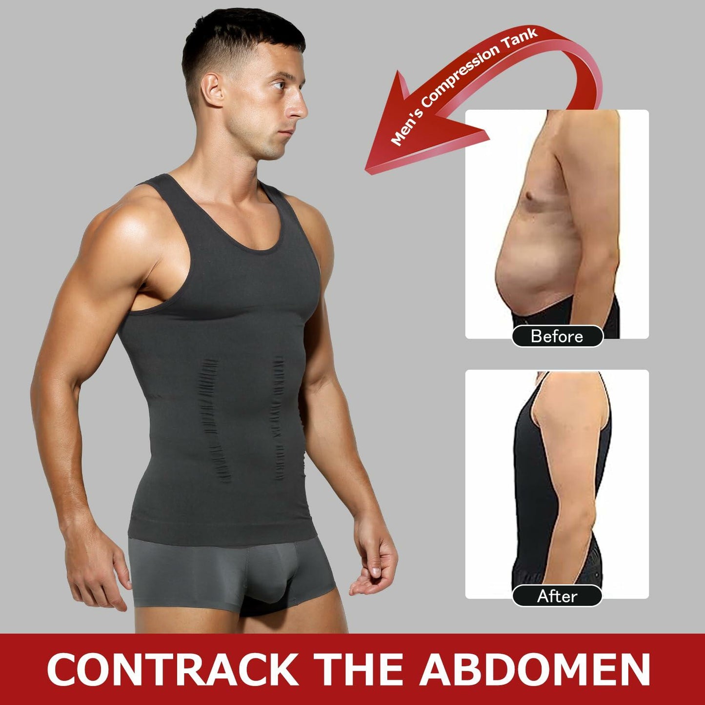 Casey Kevin Men’s Sleeveless Gynecomastia Compression Shirt Body Shaper Grey XXL