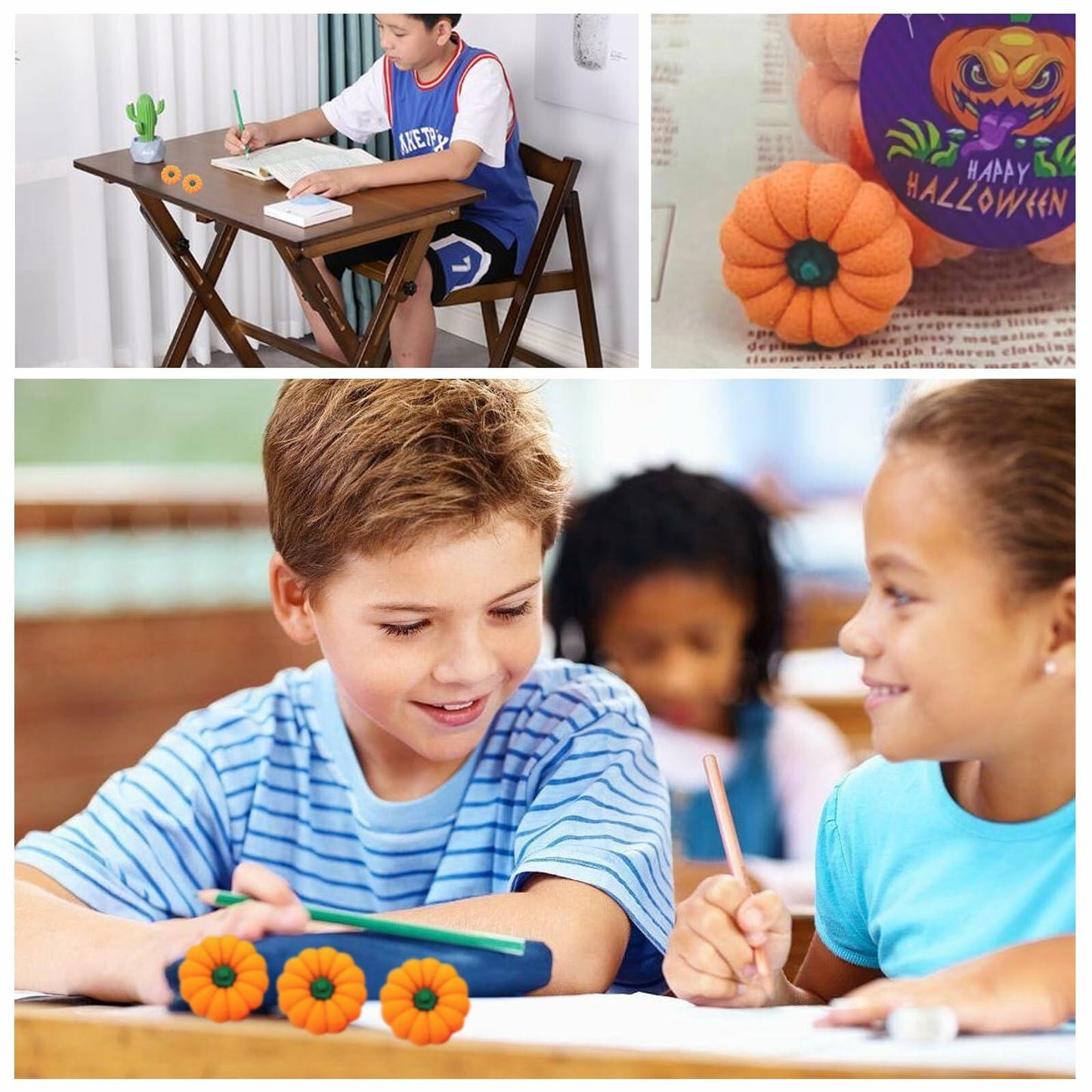 RUIFUU 18Pcs Halloween Pumpkin Erasers Bulk Mini 3D Fall Classroom Prize