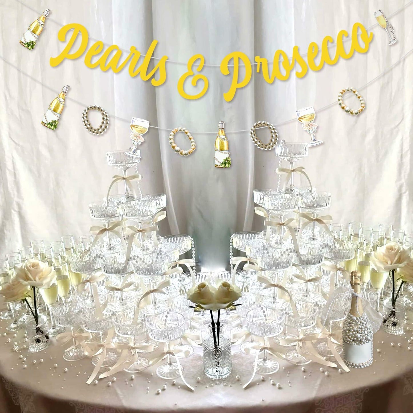 Sursurprise Pearls & Prosecco Bridal Shower Banner Bachelorette Wedding Decor