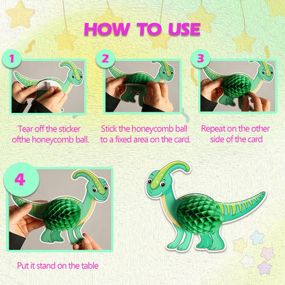 Qquetiee 6 Pcs Dinosaur Birthday Decorations Honeycomb Balls Hanging Swirls