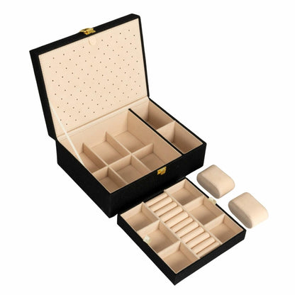 Household Essentials Vegan Leather Travel Jewelry Organizer Box Caramel