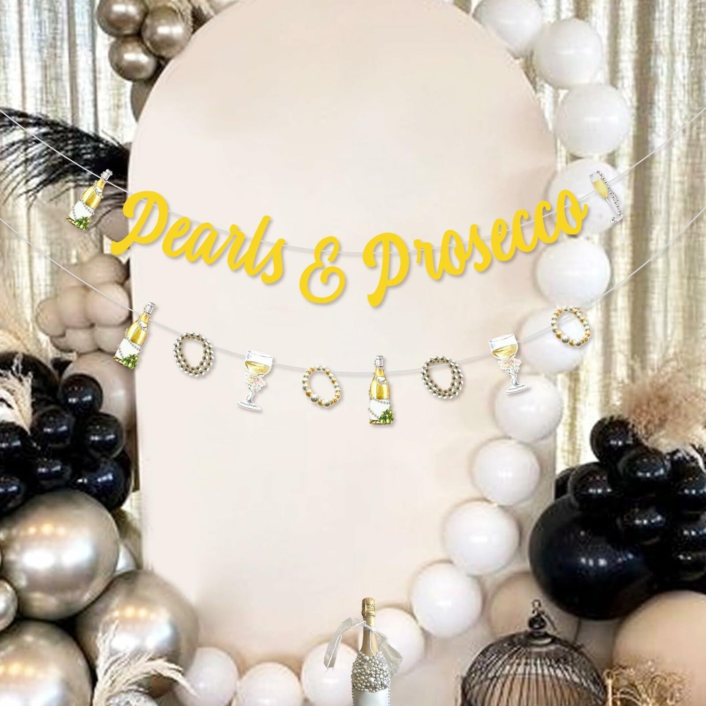 Sursurprise Pearls & Prosecco Bridal Shower Banner Bachelorette Wedding Decor