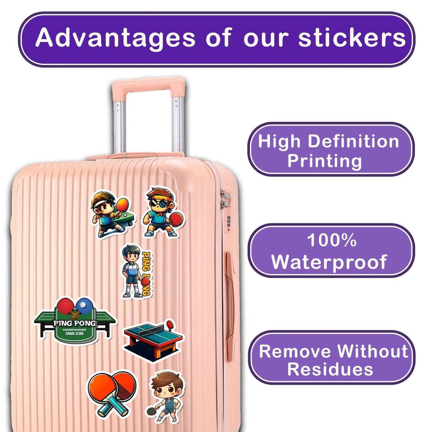 BIGZORO 50PCS Ping Pong Table Tennis Stickers Waterproof Vinyl Decals