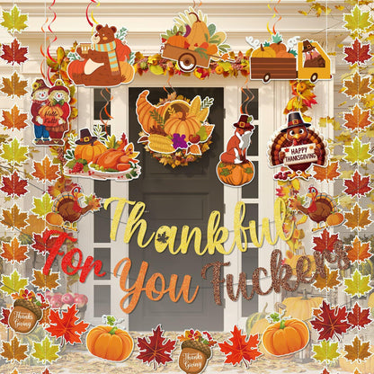 Yavxzvbw Thankful for You Banner Fall Leaves Garland Orange Thanksgiving