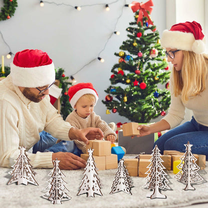 MoDooris 24Pcs White Wooden Christmas Tree Tabletop Decor Rustic Xmas