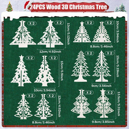MoDooris 24Pcs White Wooden Christmas Tree Tabletop Decor Rustic Xmas