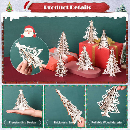 MoDooris 24Pcs White Wooden Christmas Tree Tabletop Decor Rustic Xmas