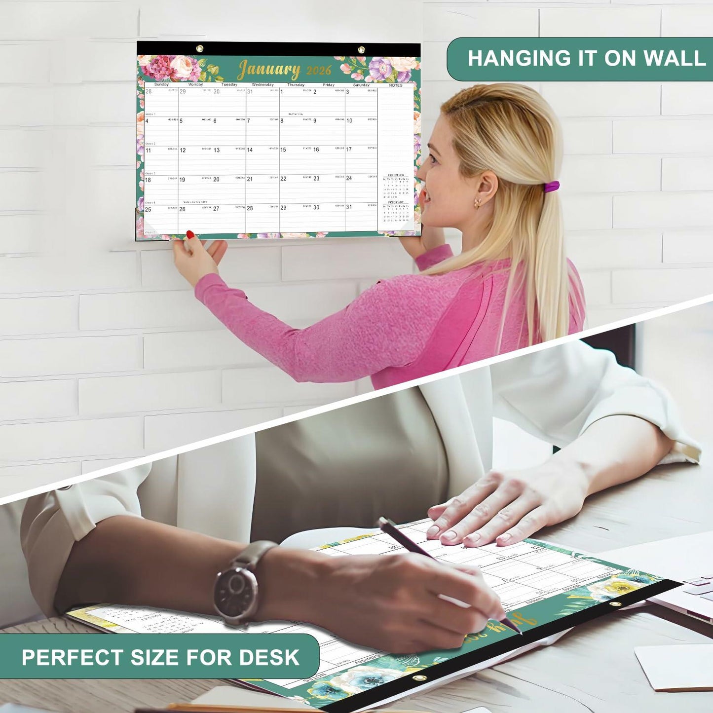Lbylyhxc 2025 18-Month Desk Calendar Flowers 17x12 inches