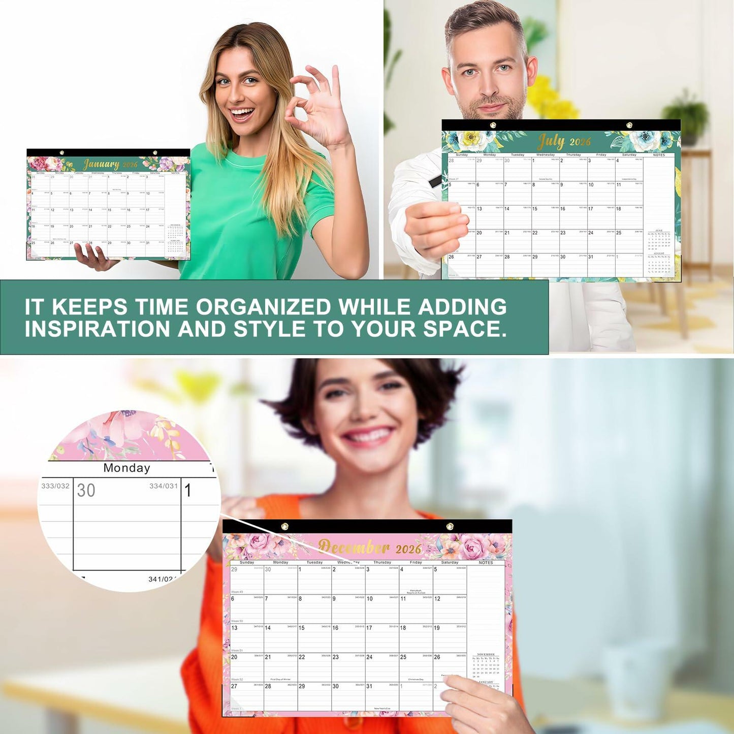 Lbylyhxc 2025 18-Month Desk Calendar Flowers 17x12 inches